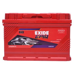 Exide Epiq EPIQDIN74L, 74 Ah DIN battery · premium sedans and SUVs · 77 months warranty