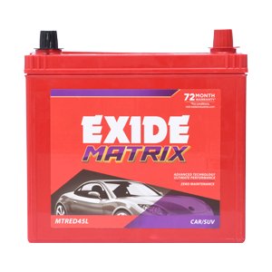 Exide Matrix MTRED45L, 45 Ah premium car battery · 72 months warranty