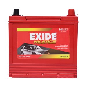 Exide Mileage ML75D23LBH, 68 Ah car battery · SUVs and MUVs · 60 months warranty