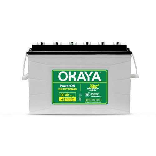Okaya OPJXT12048, 90 Ah · 48 months warranty · compact
