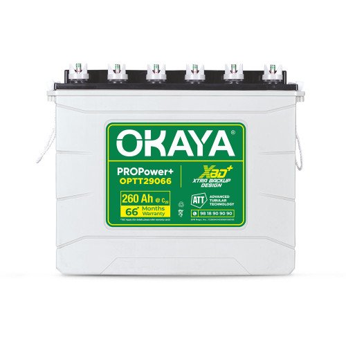 Okaya OPTT29066, 260 Ah tall tubular · 66 months warranty