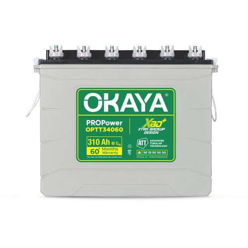 Okaya OPTT34060, 310 Ah tall tubular · 60 months warranty · for long backups